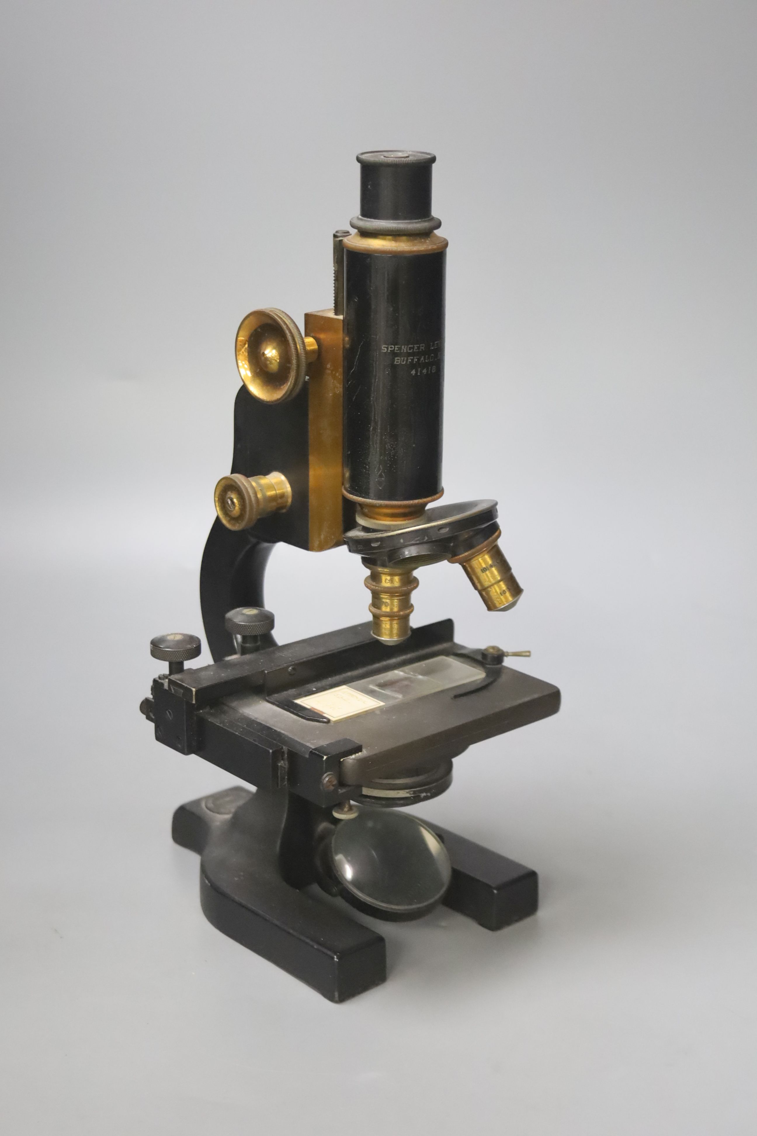 A Spencer Lens Company, Buffalo, New York, lacquered microscope, serial no.41418